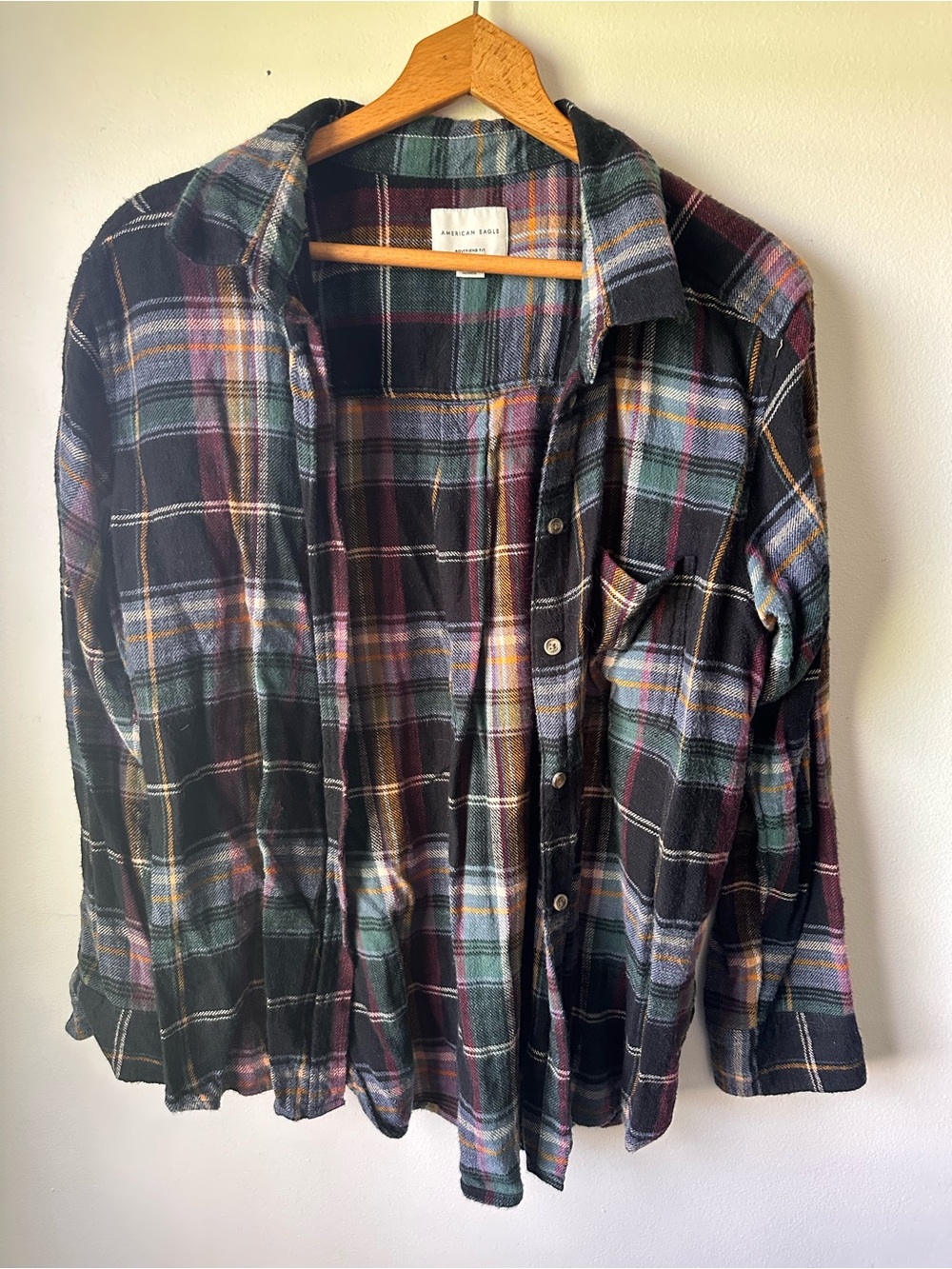 American Eagle Outfitters Black Multi Plaid Button-Down Shirt